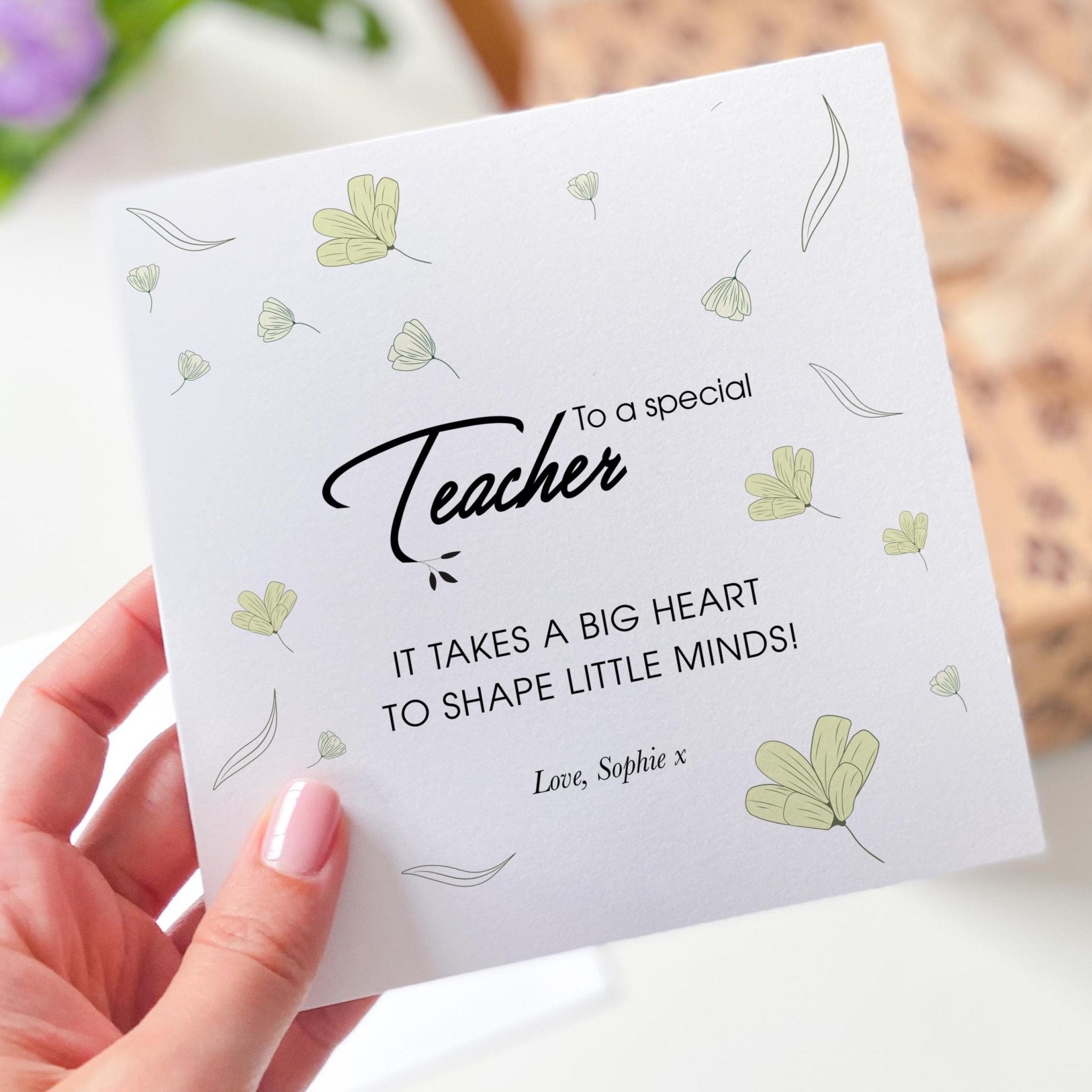 Teacher Thank You Card “It Takes a Big Heart” Quote Thoughtful End of Term Card from Pupil Floral Design for Male or Female Teacher