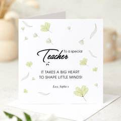 Teacher Thank You Card “It Takes a Big Heart” Quote Thoughtful End of Term Card from Pupil Floral Design for Male or Female Teacher