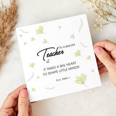 Teacher Thank You Card “It Takes a Big Heart” Quote Thoughtful End of Term Card from Pupil Floral Design for Male or Female Teacher