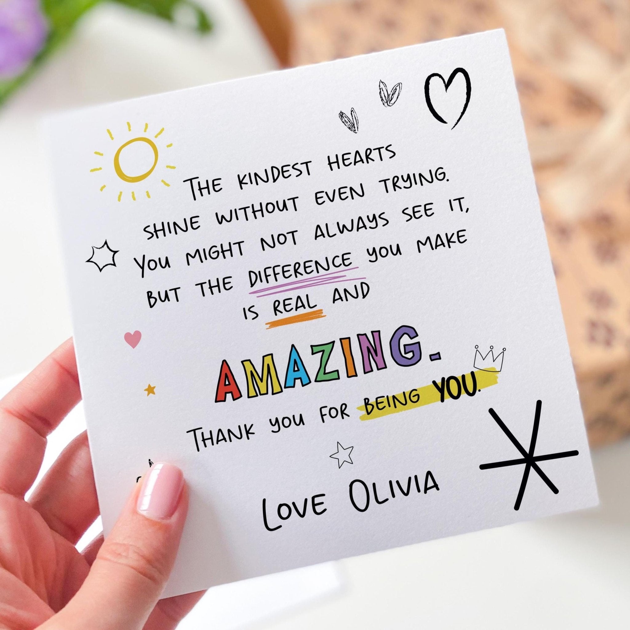 Teacher Thank You Card with Emotional Message from Child End of Term Card for Primary Nursery or Secondary for Her Him