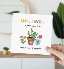 Thank You Card For Teacher With Text Thank You For Helping Me Grow Gift Card For Teacher Her Him Appreciation Primary Nursery Reception