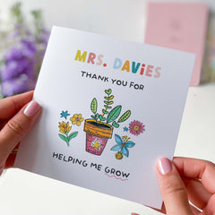 Thank You Card For Teacher With Text Thank You For Helping Me Grow Gift Card For Teacher Her Him Appreciation Primary Nursery Reception