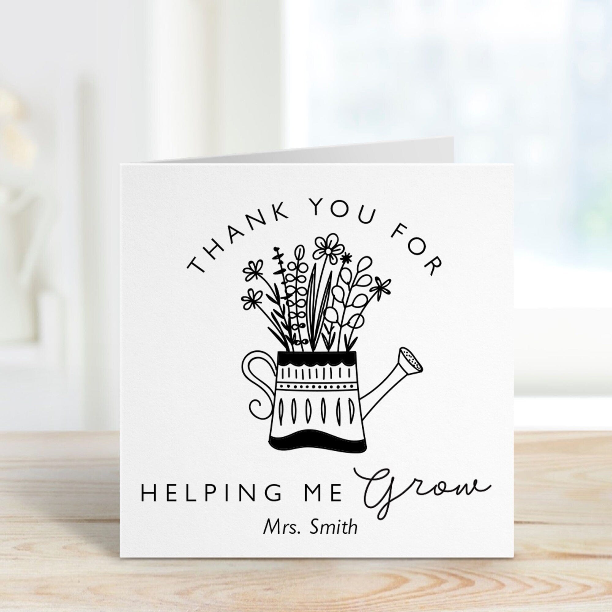 Thank You For Helping Me Grow Card With Teacher Name Personalised Gift ...