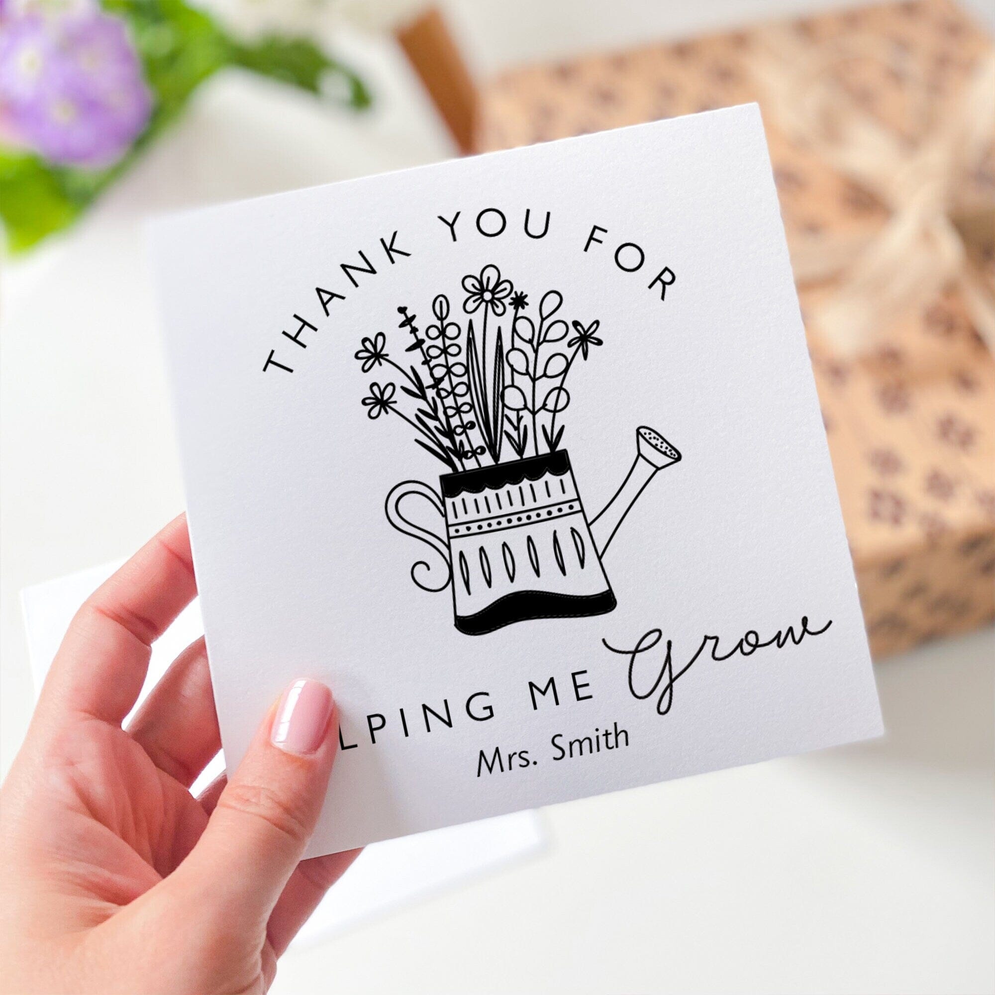 Thank You For Helping Me Grow Card With Teacher Name Personalised Gift ...