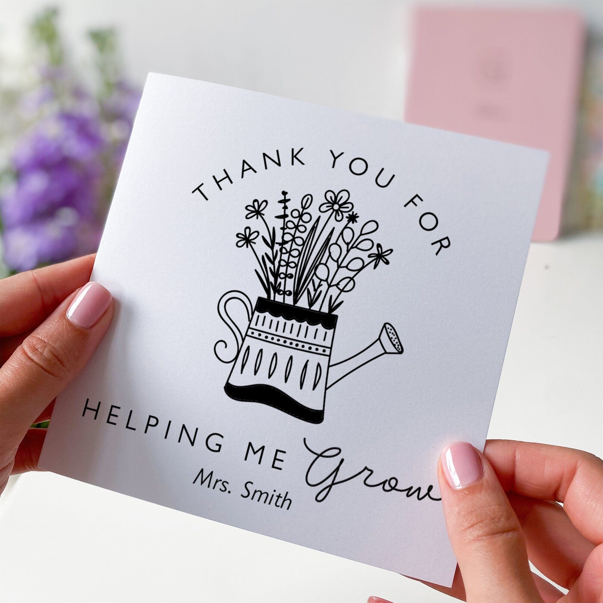 Thank You For Helping Me Grow Card With Teacher Name Personalised Gift ...