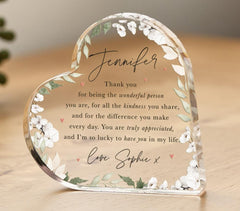 Thank You Gift for Her Heart - Shaped Keepsake for Friend Mum Sister Fiancée Godmother Step - mum or Colleague Birthday Christmas Far Away Gift