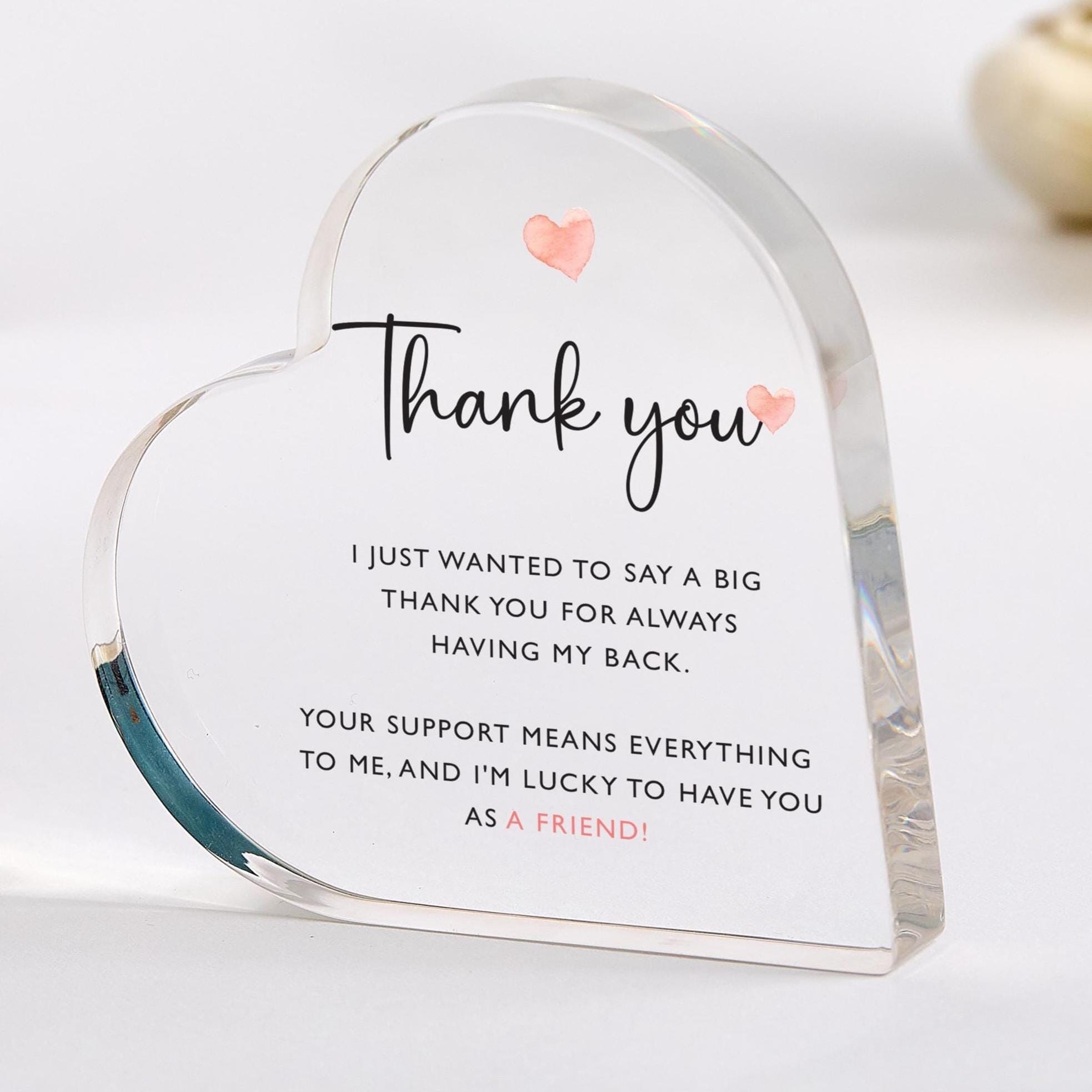 Thank You Gift for Her Him Acrylic Heart Plaque Teacher Nurse Doctor Mum Nanny Appreciation Keepsake Friend Colleague, Mentor
