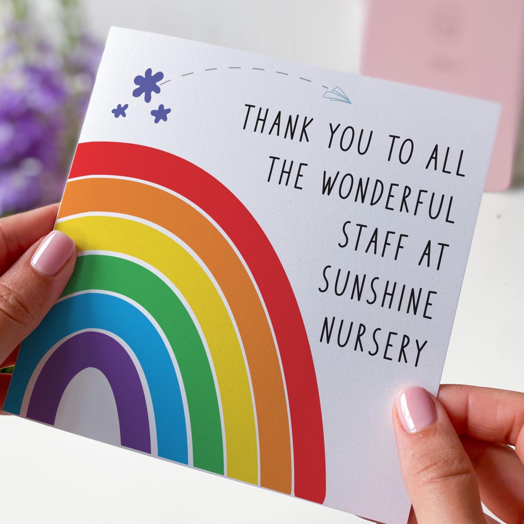 Thank You Nursery Staff Card Colourful Rainbow Appreciation Card for Nursery Reception Teachers & Carers from Child Parents