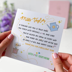 Thank You Teacher Card from Child –Personalised End of Term or Teacher’s Day Gift card for Teacher Appreciation Primary Nursery Reception