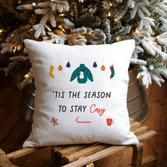 Tis the season to stay cosy Christmas cushion Xmas decorations Home decor at Christmas Gift for her friend  wife mum Pillow Cover Cosy decor