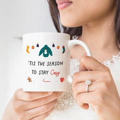 Tis the season to stay cosy Christmas mug Gift for her Secret Santa gift Xmas present kitchen decor Xmas gift Home decor Seasons greetings