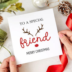 To A Special Friend Merry Christmas Card With A Cute Christmas Reindeer Xmas Cards For Her Him Gift Xmas Special Gift Card