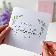 To a Special Godmother Card Elegant God mother Greeting Card Minimalist Floral Design Birthday Christening or Thank You Card for Godmum