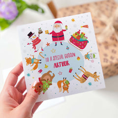 To A Special Godson Merry Christmas Card With Santa Claus Reindeer Sleigh Cute Xmas Personalised Gift Card For Him God Son