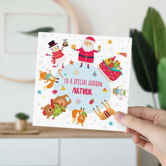 To A Special Godson Merry Christmas Card With Santa Claus Reindeer Sleigh Cute Xmas Personalised Gift Card For Him God Son