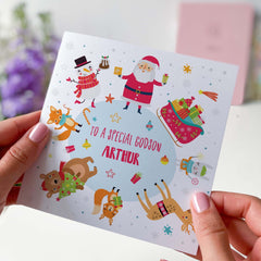 To A Special Godson Merry Christmas Card With Santa Claus Reindeer Sleigh Cute Xmas Personalised Gift Card For Him God Son