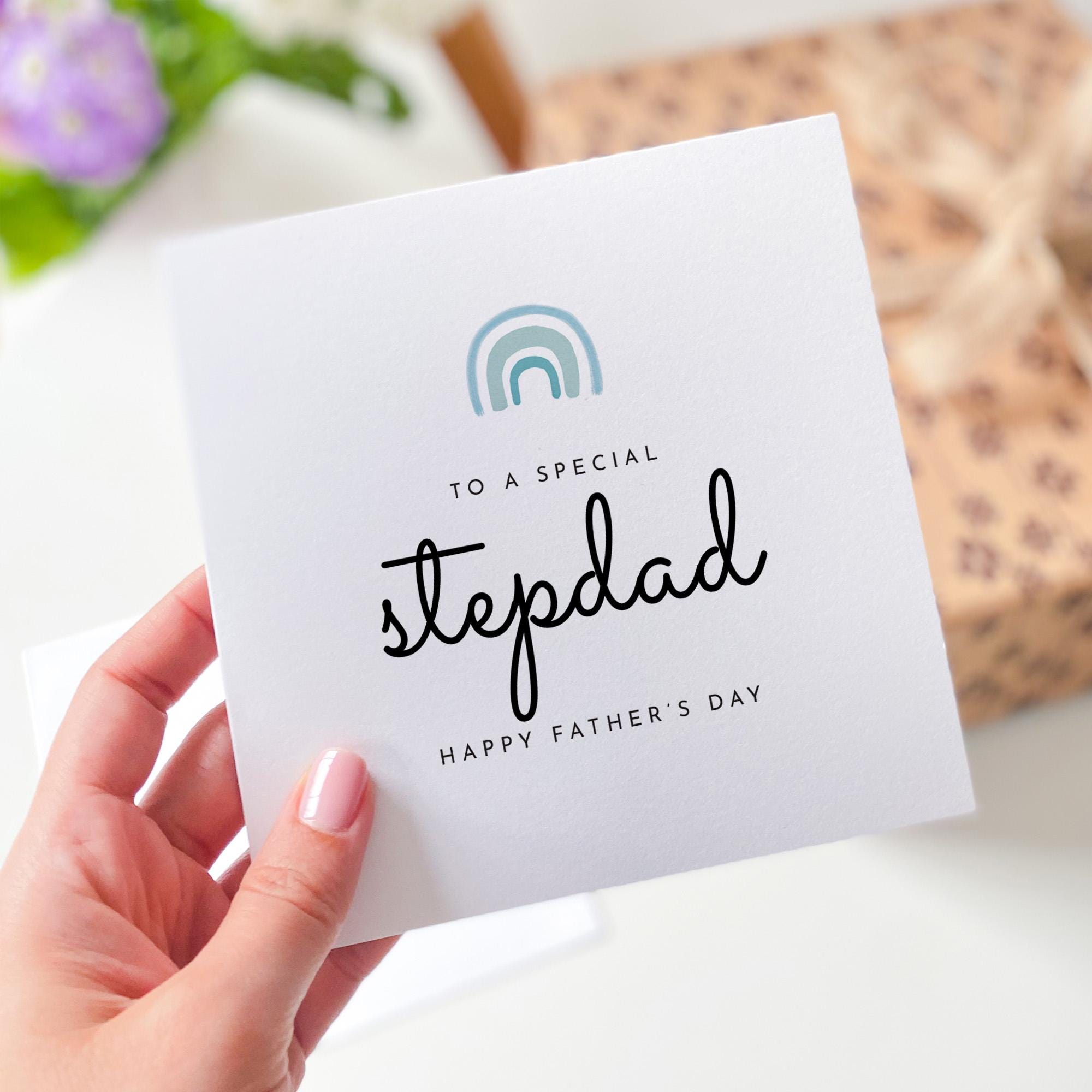To a special Stepdad Personalised Father’s Day Card for Stepdad Rainbow Design Gift from Stepchild Stepdaughter Stepson Keepsake First