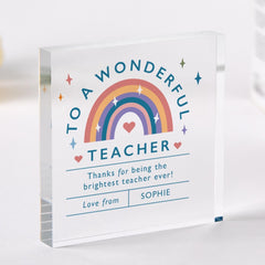 To a Wonderful Teacher Gift Primary Nursery Teacher Appreciation Keepsake for End of Year Term with Student Name Acrylic Plaque