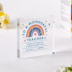 To a Wonderful Teacher Gift Primary Nursery Teacher Appreciation Keepsake for End of Year Term with Student Name Acrylic Plaque