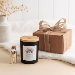 To A Wonderful Teacher Scented Candle With Rainbow Free Gift Package And Mini Matches Jar
