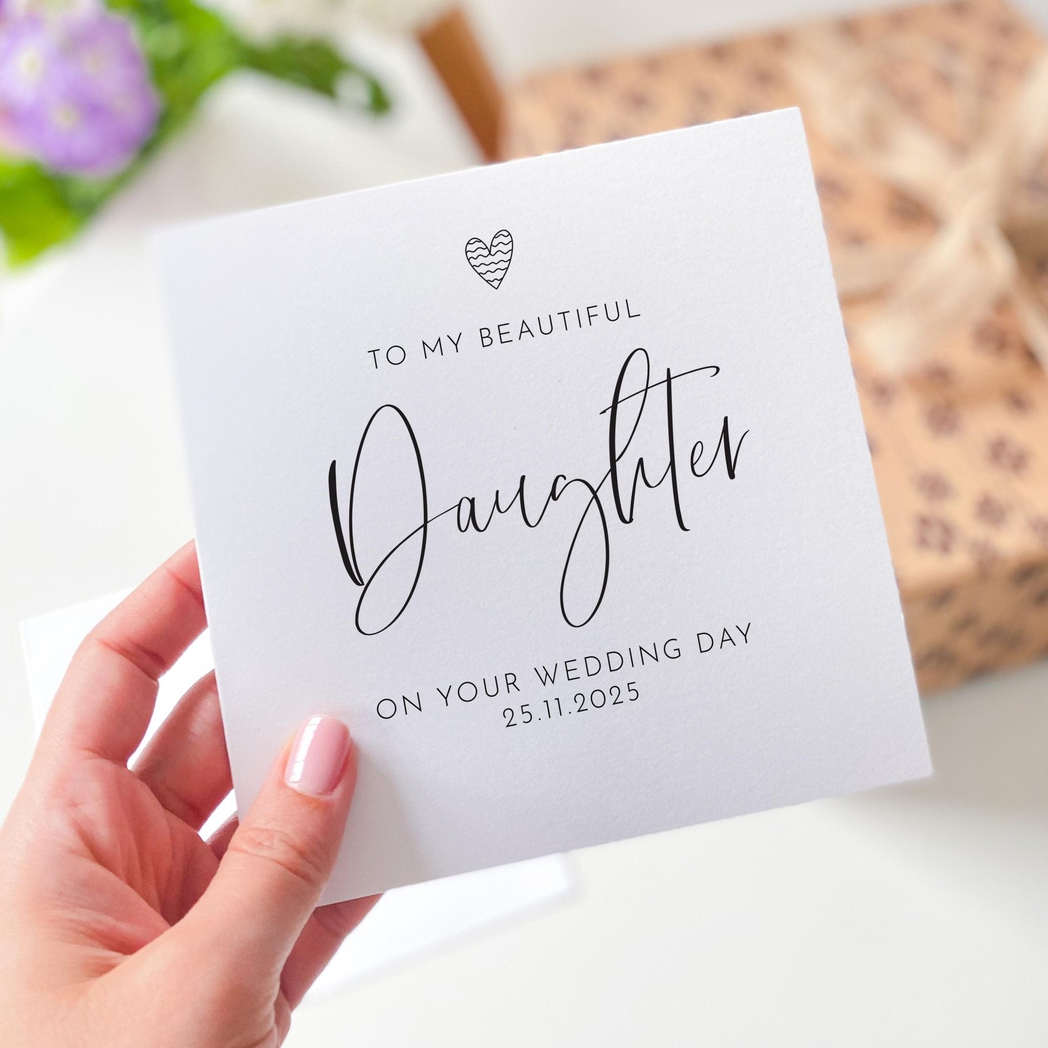 To My Beautiful Daugher as a Bride Wedding Day Card Minimalist Design Sentimental Keepsake Gift from Mum or Dad on Her Special Day