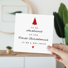 To My Husband On Our First Christmas As Mr And Mrs Last Name Card Personalised 1St Xmas Married Newlywed Card For Husband Hubby