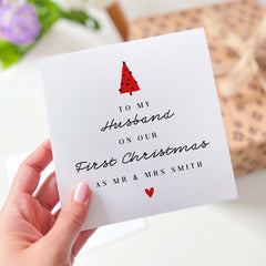 To My Husband On Our First Christmas As Mr And Mrs Last Name Card Personalised 1St Xmas Married Newlywed Card For Husband Hubby