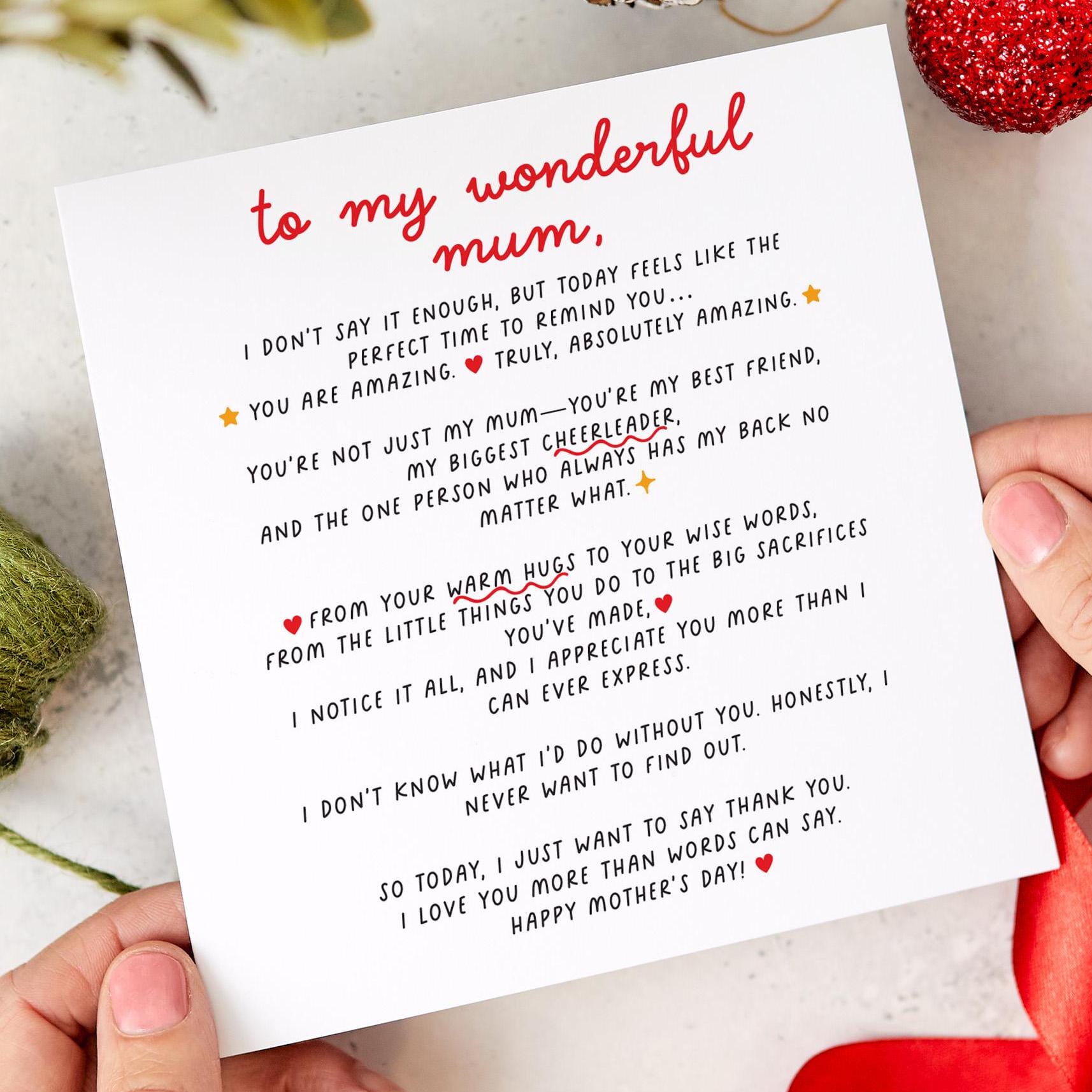 To My Wonderful Mum Mother's Day Card Heartfelt Message for Mum Thoughtful Mummy Card Sentimental Gift for Her Special Keepsake Mothers Day