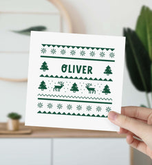 Ugly sweatshirt design Christmas card Red and green colour options Traditional pattern design Xmas cards for him her friend mum dad