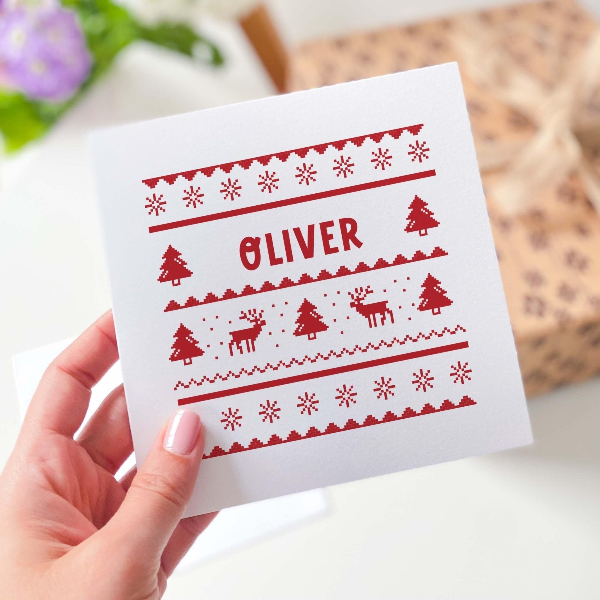 Ugly sweatshirt design Christmas card Red and green colour options Traditional pattern design Xmas cards for him her friend mum dad