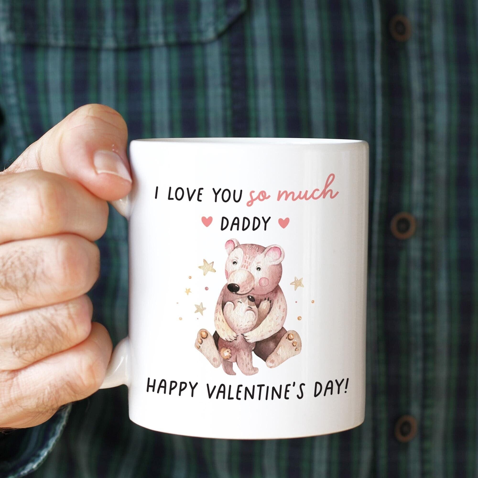 Valentine's Mug for Daddy Bear I Love You Cute Coffee Cup Coaster Daughter Son Adorable Gift