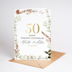 Wedding Anniversary Card for Couple ANY YEAR 10th 20th 30th 40th 50th Elegant Floral Design Personalised with Names and Date Celebration