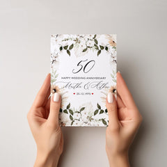 Wedding Anniversary Card for Couple Elegant Floral Personalised Any Year Custom Name Date Keepsake Gift Idea 20th 30th 40th 50th 60th 70th