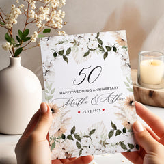 Wedding Anniversary Card for Couple Elegant Floral Personalised Any Year Custom Name Date Keepsake Gift Idea 20th 30th 40th 50th 60th 70th