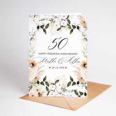 Wedding Anniversary Card for Couple Elegant Floral Personalised Any Year Custom Name Date Keepsake Gift Idea 20th 30th 40th 50th 60th 70th