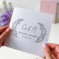 Wedding Anniversary or Engagement Card – Custom Initials Names and Date – Modern Minimal Design for Couples – Keepsake Gift Card for Her Him