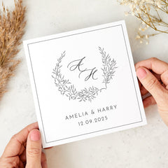 Wedding Anniversary or Engagement Card with Names Initials and Date Minimalist Personalised Card for Couples Keepsake Gift For Her Him