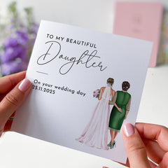 Wedding Day Card for Daughter Beautiful Bride and Mum Illustration Thoughtful Sentimental Keepsake from Mother on Her Special Day with Date