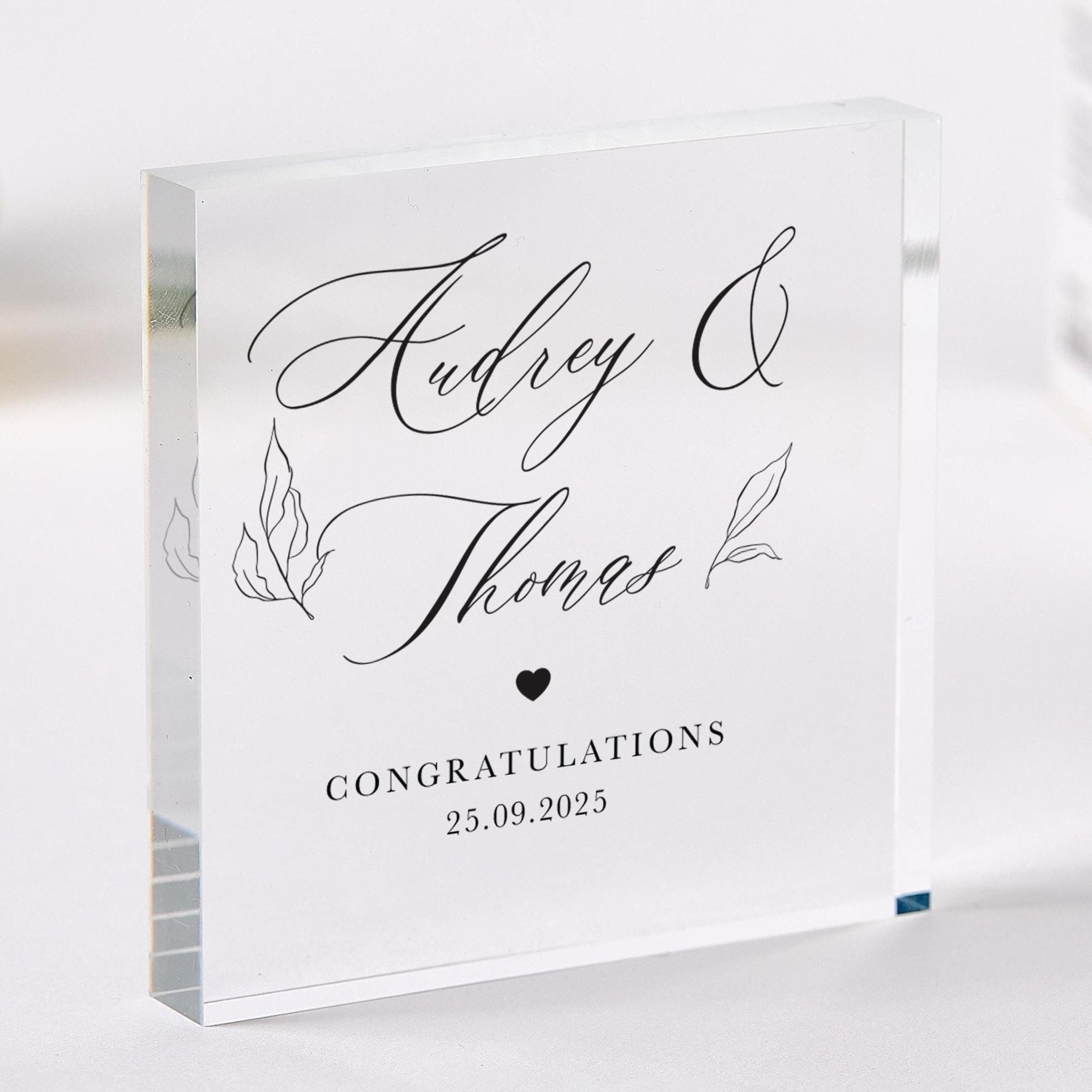 Wedding Gift Acrylic Plaque Elegant Couple Keepsake Gift with Names & Custom Date Modern Minimalist Design Engagement Gift Housewarming