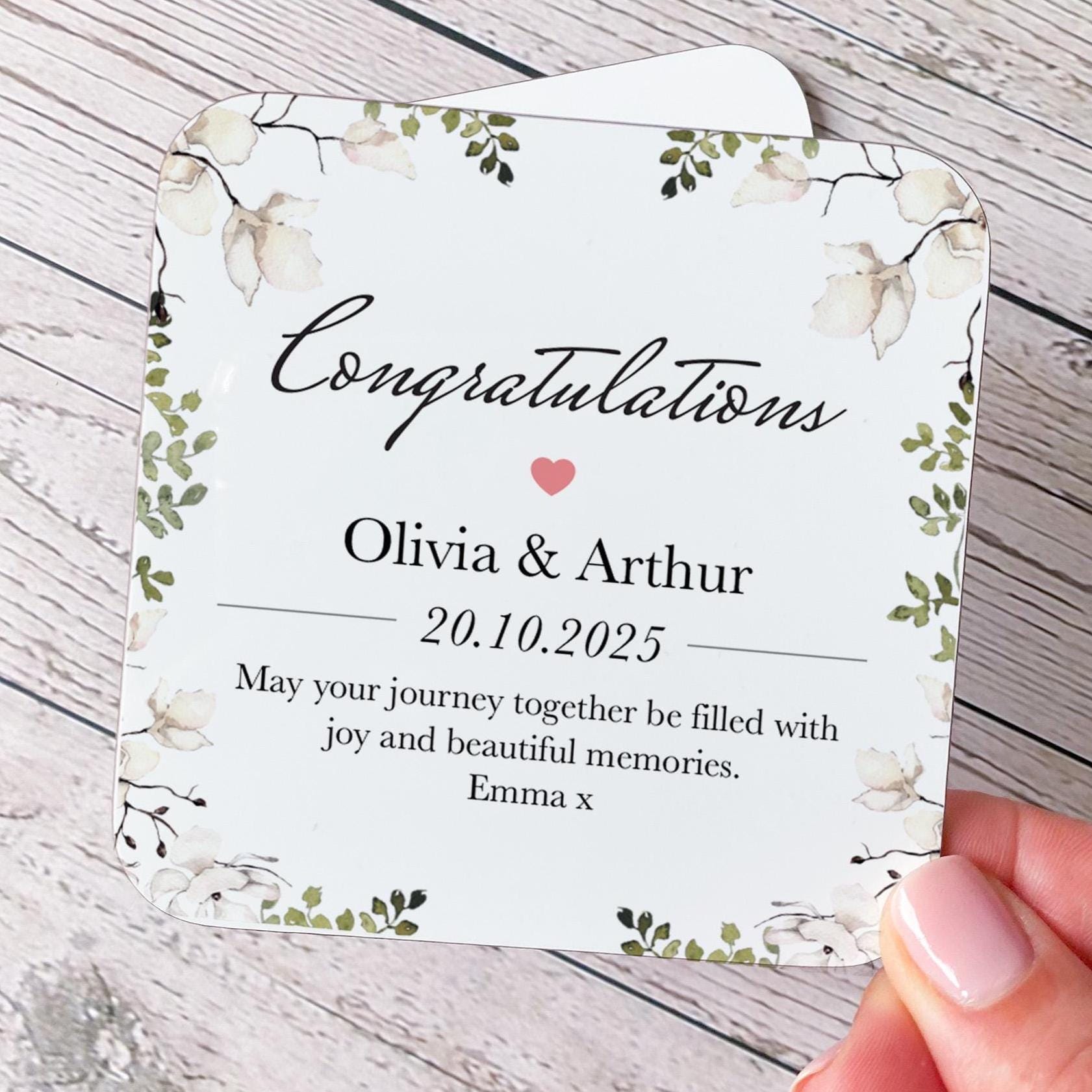 Wedding Gift for a Couple Congratulations Coaster Engagement Anniversary Gift for Her with Names Date Personalised Keepsake Newlyweds Gift