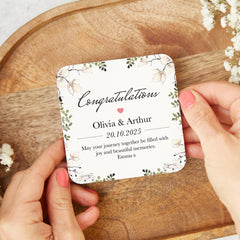 Wedding Gift for a Couple Congratulations Coaster Engagement Anniversary Gift for Her with Names Date Personalised Keepsake Newlyweds Gift