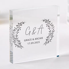 Wedding Gift for a Couple Elegant Botanical Acrylic Plaque Custom Initials & Date Gift for Engagement Anniversary or Newlywed Keepsake