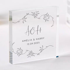 Wedding or Engagement Gift for a Couple Acrylic Plaque Custom Initials & Date Gift for Newlywed, Anniversary or Couple Celebration Keepsake