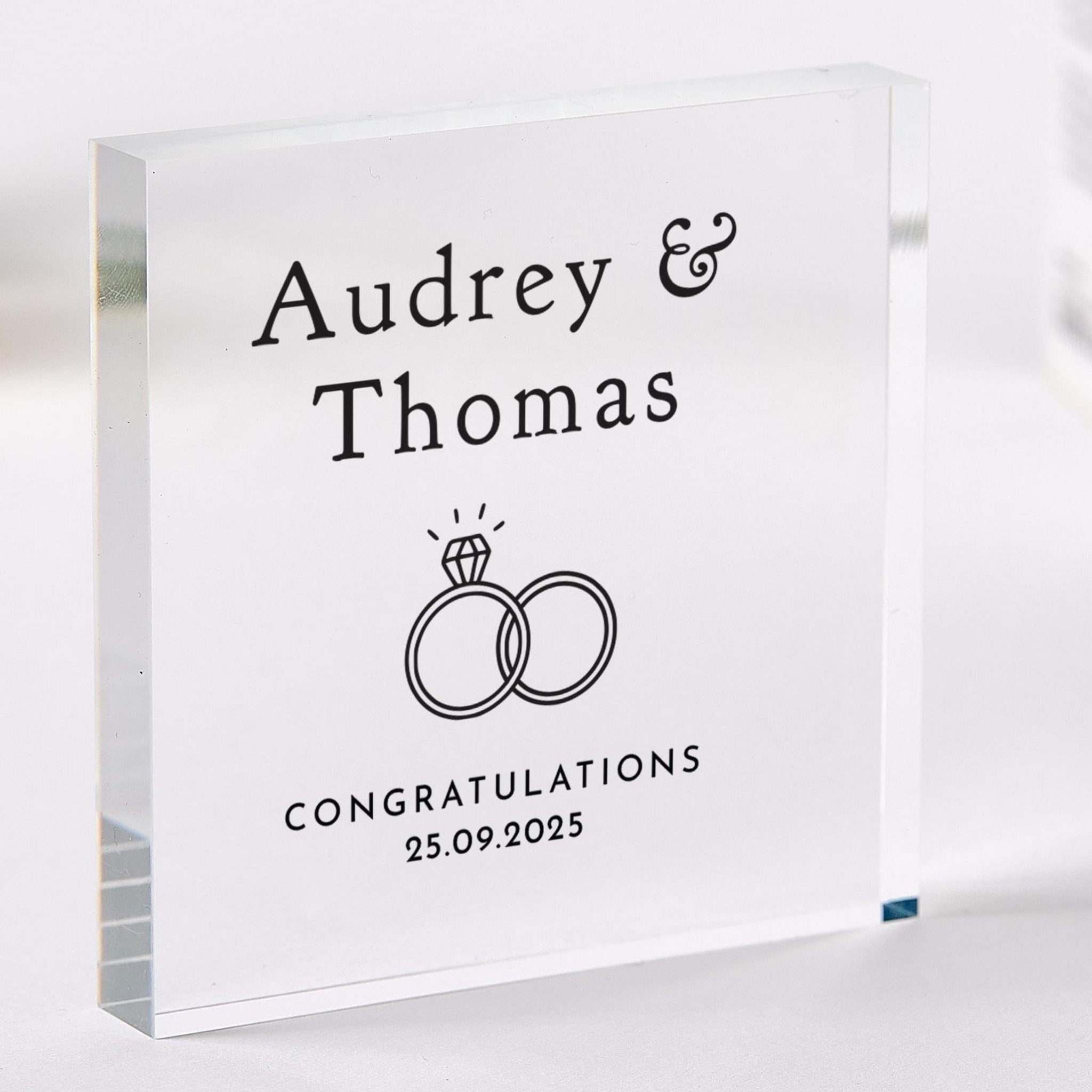 Wedding or Engagement Gift for Her Him Couple Acrylic Plaque Personalised Newlywed Gift Names Date Keepsake for Anniversary Wife Girlfriend