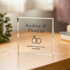 Wedding or Engagement Gift for Her Him Couple Acrylic Plaque Personalised Newlywed Gift Names Date Keepsake for Anniversary Wife Girlfriend