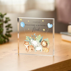 Welcome Baby Gift Personalised New Baby Gift Acrylic Plaque Welcome to the World Keepsake Nursery Woodland Animal Decor Baby Shower Present