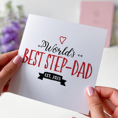 Worlds Best Step - Dad Card Stepdad Personalised Card Established Date Gift for Father’s Day Birthday Thank You New Step - Dad
