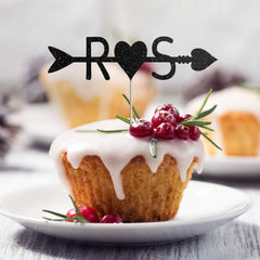 12 x Couple Initials cupcake topper with heart, Wedding decor