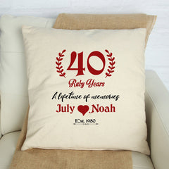 40 ruby years cushion cover, Personalised wedding anniversary gift