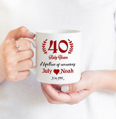 40 Ruby years mug, Personalised wedding anniversary gift, Rubby 40th anniversary present